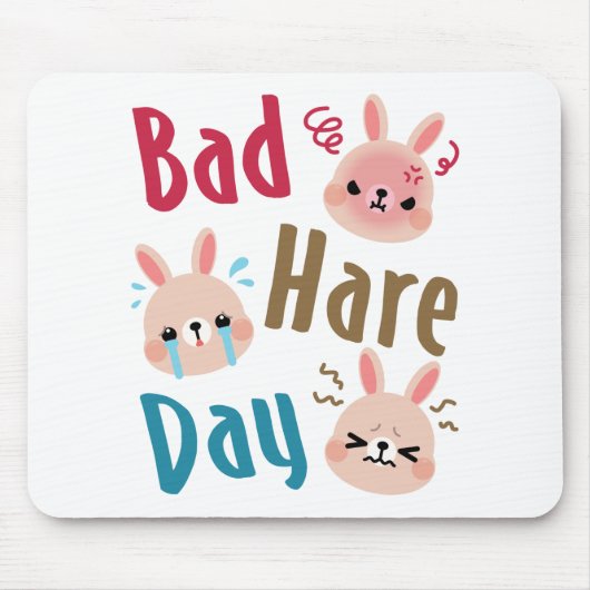Bad Hare Day Funny Bunny Rabbit Kawaii Ostern Mousepad (Vorne)