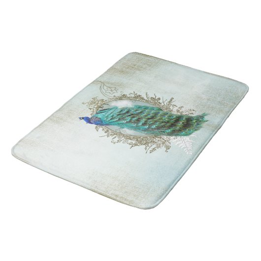 Bad-Kameradpfau, Türkis, Vintag, schäbig, Badematte (Schrägansicht)