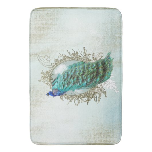 Bad-Kameradpfau, Türkis, Vintag, schäbig, Badematte (Vorderseite Vertikal)