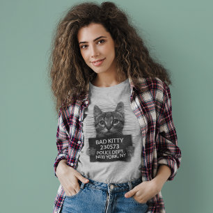 Bad Kitty NYPD Police Arrest Foto Funny Gift LS T-Shirt