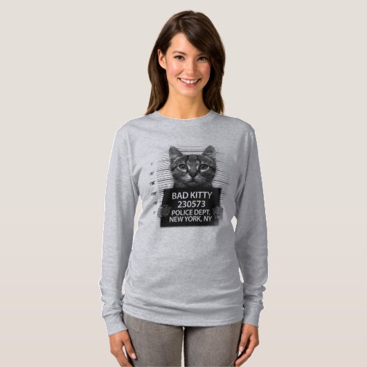 Bad Kitty NYPD Police Arrest Foto Funny Gift LS T-Shirt (Vorne ganz)