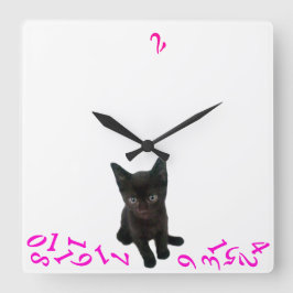 ~Bad Kitty~ WALL CLOCK/PINK Quadratische Wanduhr