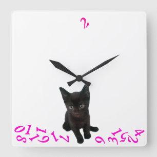 ~Bad Kitty~ WALL CLOCK/PINK Quadratische Wanduhr