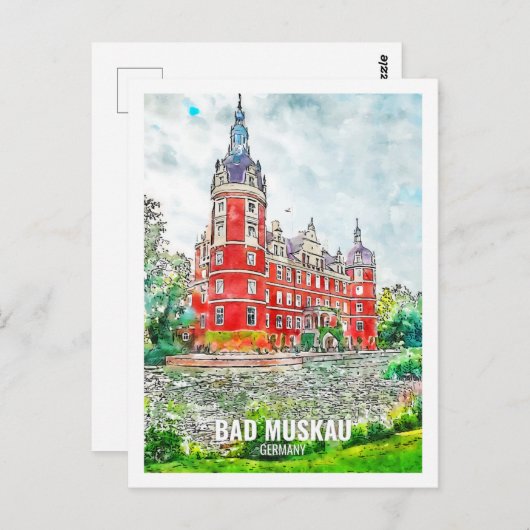 Bad Muskau Deutschland Reisemarkt Wasserfarbe Postkarte (Vorne/Hinten)