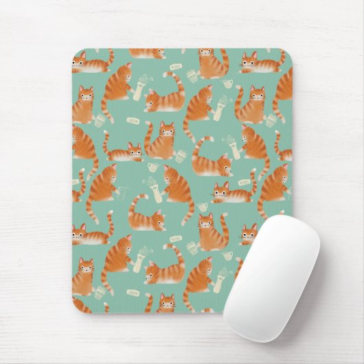 Bad Orange Tabby Katzen klopfen über Muster Mousepad (Mit Mouse)
