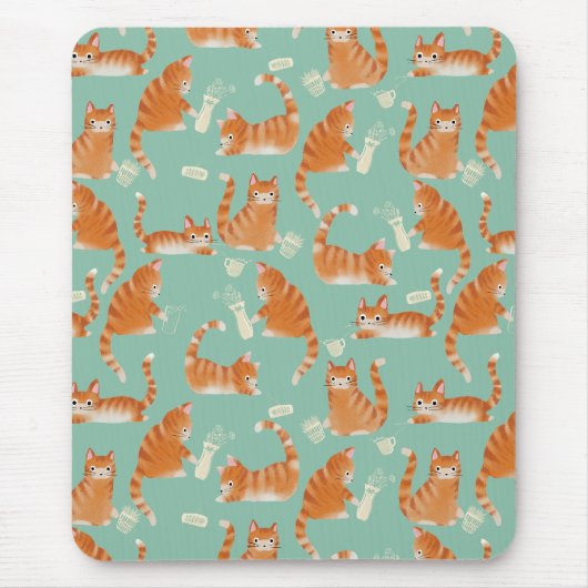 Bad Orange Tabby Katzen klopfen über Muster Mousepad (Vorne)