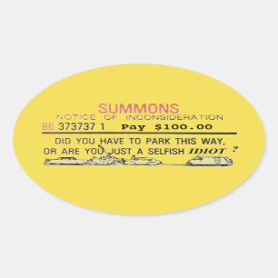 Bad Parking Summons Ovaler Aufkleber