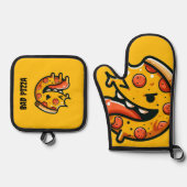 bad pizza funny food pepperoni italian ofenhandschuh & Topflappen-Set (Vorderseite)