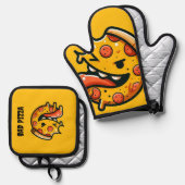 bad pizza funny food pepperoni italian ofenhandschuh & Topflappen-Set (Vorderseite/Rückseite)