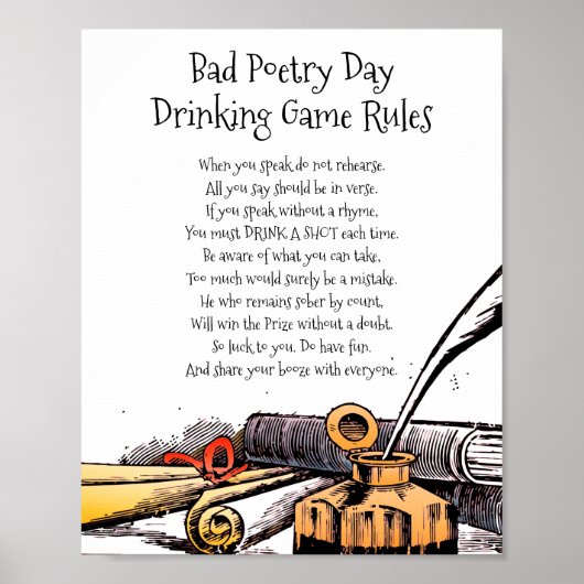 Bad Poetry Day Funny Drink Spielregeln Gedicht Poster (Vorne)