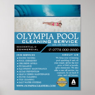 Bad, Reinigung des Schwimmbads Werbung Poster