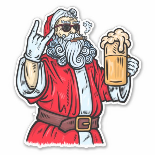 Bad Santa Claus, Rock, Bier und Zigar Aufkleber (Vorderseite)