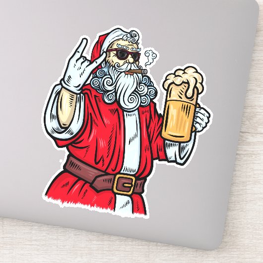Bad Santa Claus, Rock, Bier und Zigar Aufkleber (Detail)