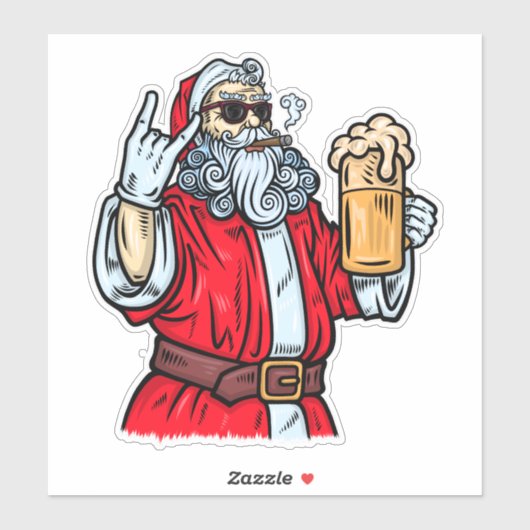 Bad Santa Claus, Rock, Bier und Zigar Aufkleber (Blatt)