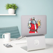 Bad Santa Claus, Rock, Bier und Zigar Aufkleber (Laptop auf Schreibtisch)