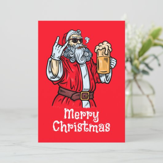 Bad Santa Claus, Rock, Bier und Zigar Einladung (Stehend Vorderseite)