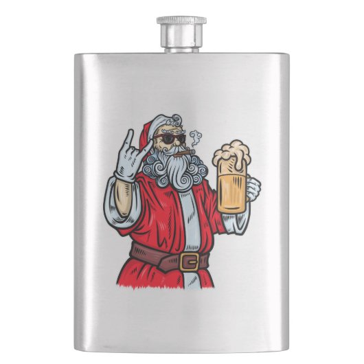 Bad Santa Claus, Rock, Bier und Zigar Flachmann (Vorderseite)