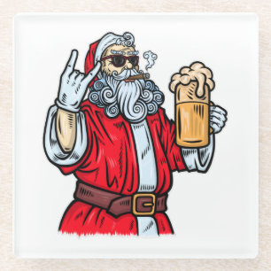 Bad Santa Claus, Rock, Bier und Zigar Glasuntersetzer