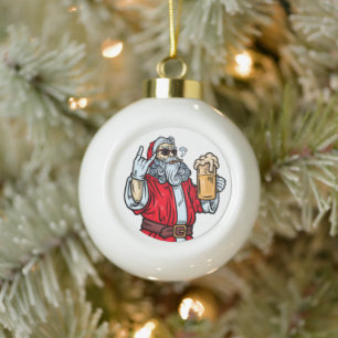 Bad Santa Claus, Rock, Bier und Zigar Keramik Kugel-Ornament
