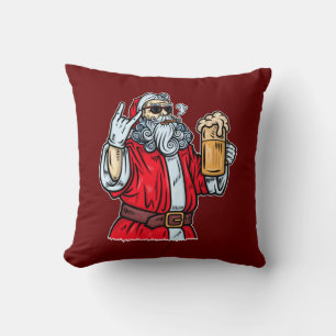 Bad Santa Claus, Rock, Bier und Zigar Kissen