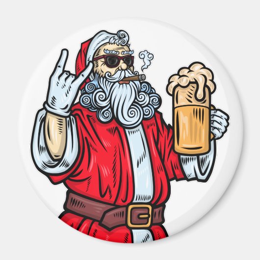 Bad Santa Claus, Rock, Bier und Zigar Magnet (Vorne)