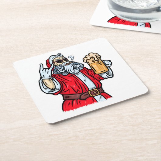 Bad Santa Claus, Rock, Bier und Zigar Rechteckiger Pappuntersetzer (angewinkelt)