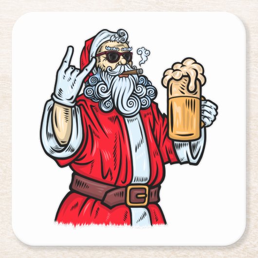 Bad Santa Claus, Rock, Bier und Zigar Rechteckiger Pappuntersetzer (Vorderseite)