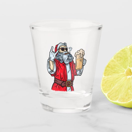Bad Santa Claus, Rock, Bier und Zigar Schnapsglas (Vorderseite)