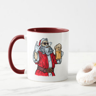 Bad Santa Claus, Rock, Bier und Zigar Tasse