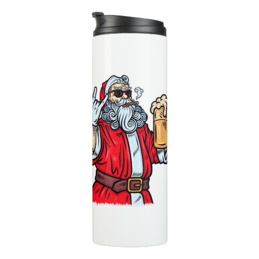 Bad Santa Claus, Rock, Bier und Zigar Thermosbecher (Nach rechts gedreht)