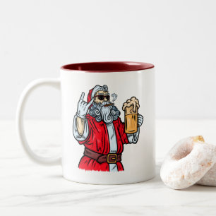 Bad Santa Claus, Rock, Bier und Zigar Zweifarbige Tasse