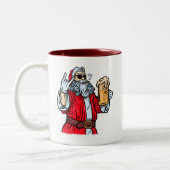 Bad Santa Claus, Rock, Bier und Zigar Zweifarbige Tasse (Links)