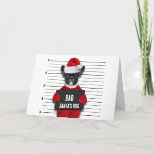 Bad Santa's Dog Mugshot Funny Christmas Karte
