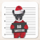 Bad Santa's Dog Mugshot Funny Christmas Rechteckiger Pappuntersetzer (Vorderseite)