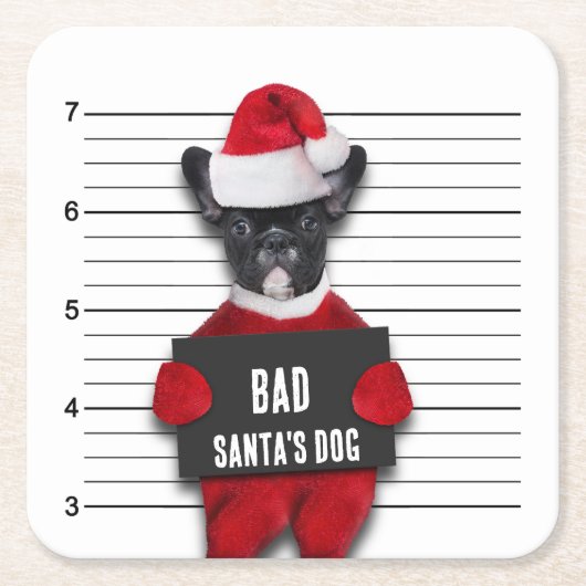 Bad Santa's Dog Mugshot Funny Christmas Rechteckiger Pappuntersetzer (Vorderseite)