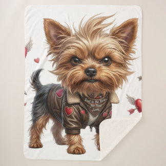 Bad to the Bone Yorkie Valentine Sherpa Blanket Sherpadecke