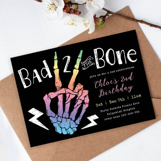 Bad TWO the Bone Girls Pastel Regenbogen 2. Geburt Einladung