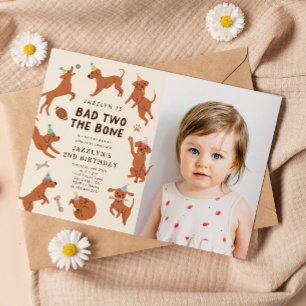 Bad Two The Bone Hunde 2. Geburtstag Party Foto Einladung