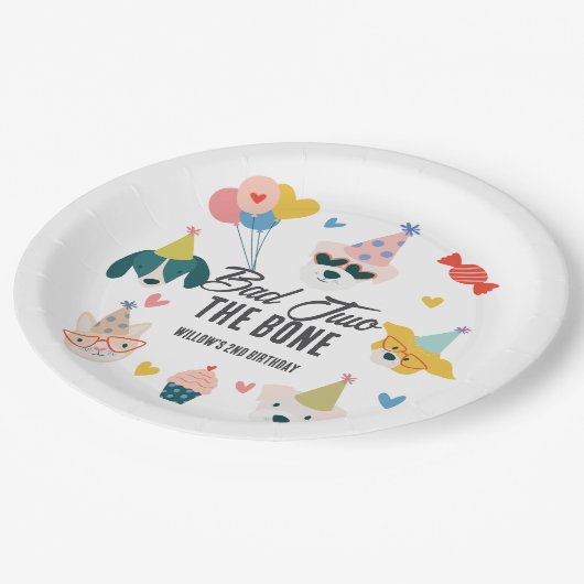 Bad Two the Bone Hunde & Cat Balloons 2. Geburtsta Pappteller (Schrägansicht)