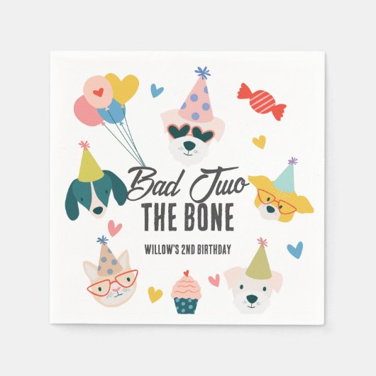Bad Two the Bone Hunde & Cat Balloons 2. Geburtsta Serviette (Vorderseite)