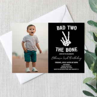 Bad Two The Bone Skeleton Photo 2nd Birthday Party Einladung