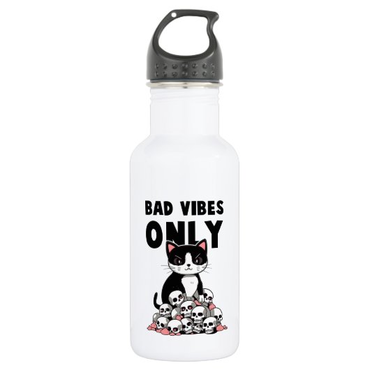 Bad Vibes only - Cat & Skulls Edelstahlflasche (Vorderseite)