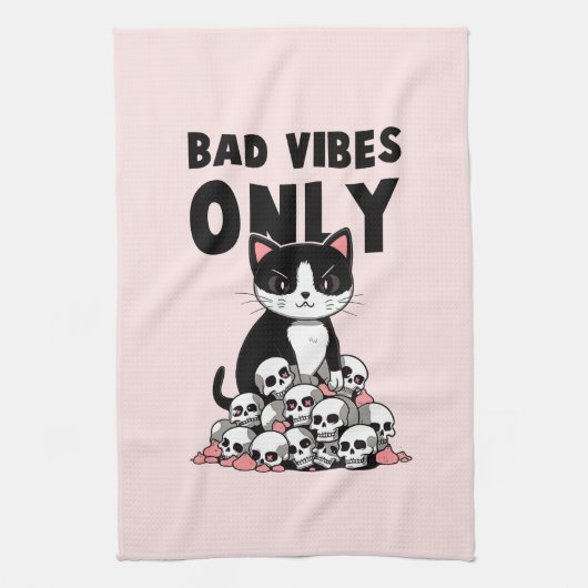 Bad Vibes only - Cat & Skulls Geschirrtuch (Vertikal)