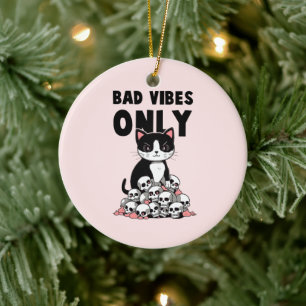 Bad Vibes only - Cat & Skulls Keramik Ornament