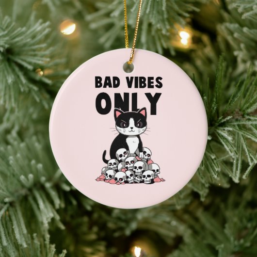 Bad Vibes only - Cat & Skulls Keramik Ornament (Baum)