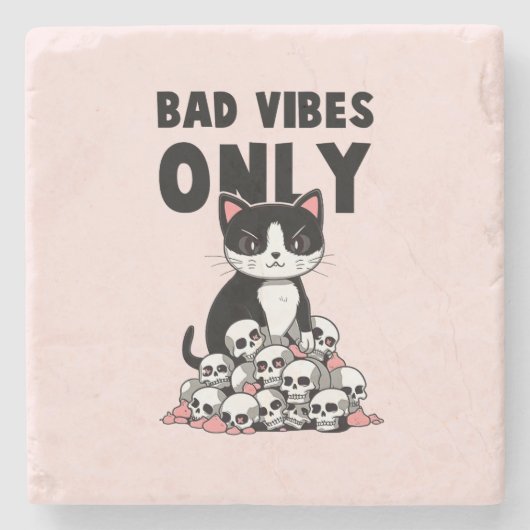 Bad Vibes only - Cat & Skulls Steinuntersetzer (Vorderseite)