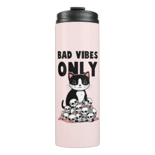 Bad Vibes only - Cat & Skulls Thermosbecher