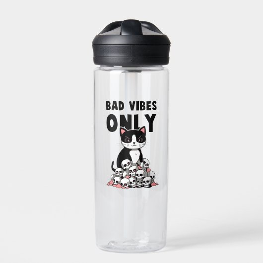 Bad Vibes only - Cat & Skulls Trinkflasche (Vorderseite)