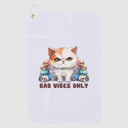 Bad Vibes only - Fierce Cat & Skulls Gothic Design Golfhandtuch (Vorderseite)