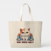 Bad Vibes only - Fierce Cat & Skulls Gothic Design Jumbo Stoffbeutel (Rückseite)